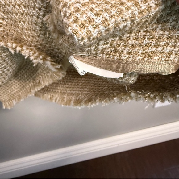 Olsen Fringe Trim Tweed Blazer Jacket - Tan/Cream - Size M - Picture 5 of 8